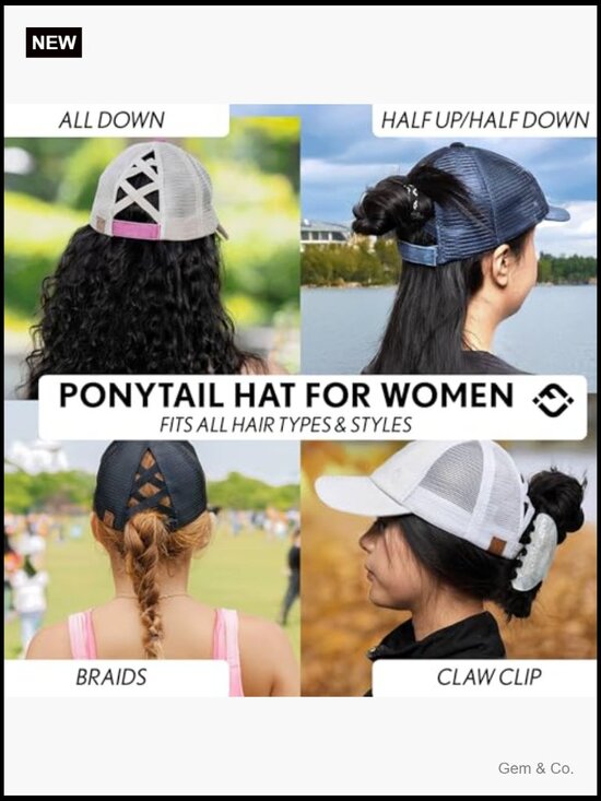 Criss Cross Back Ponytail Baseball Cap with Sayings, Adjustable